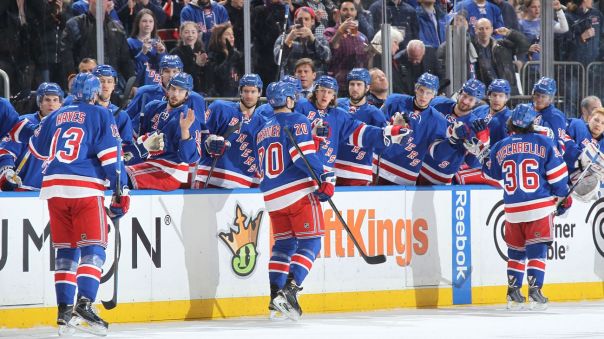 rangers bench hi five 2-26