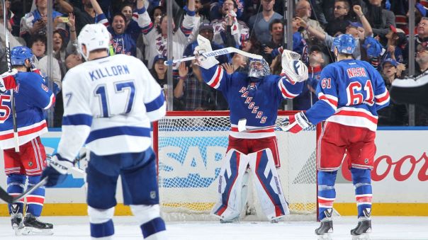 henrik lundqvist celebrates a win 5-16