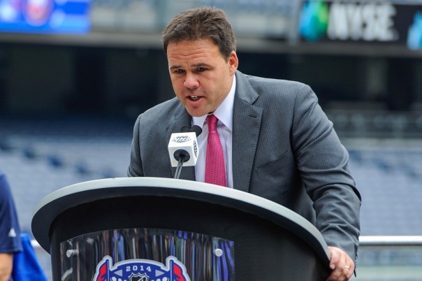New York Rangers Assistant General Manager Jeff Gorton speaks at a press conference to announce that two outdoor regular-season NHL games will be played at Yankee Stadium during the 2013-14 season as part of the 2014 Coors Light NHL Stadium Series.