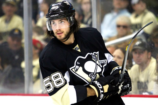 PITTSBURGH, PA - MAY 02: Kris Letang #58 of the Pittsburgh Penguins looks on against the New York Rangers in Game One of the Second Round of the 2014 NHL Stanley Cup Playoffs at Consol Energy Center on May 02, 2014 in Pittsburgh, Pennsylvania. (Photo by Justin K. Aller/Getty Images)